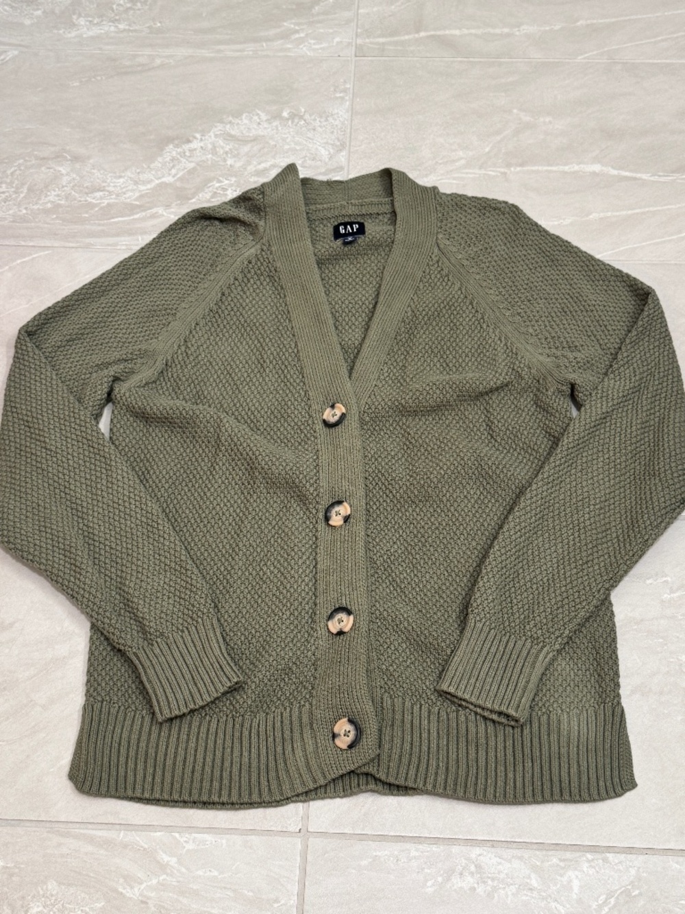 Gap Olive Green Chunky Knit Button Front Cardigan Sweater